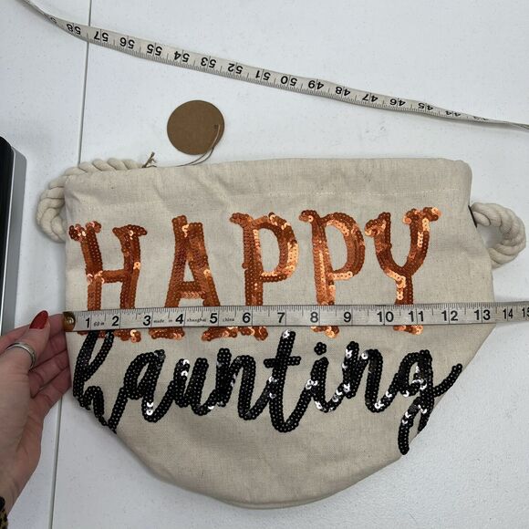 Mudpie Halloween Dazzle Bucket Tote Happy Haunting Sequin Trick or Treat NEW - Picture 15 of 15